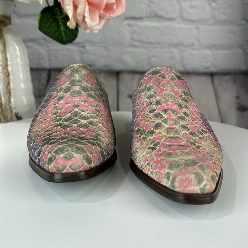 OAK TREE WESTERN WEAR Muti Color Snakeskin Print Leather Low Heel Mules - Picture 6 of 17